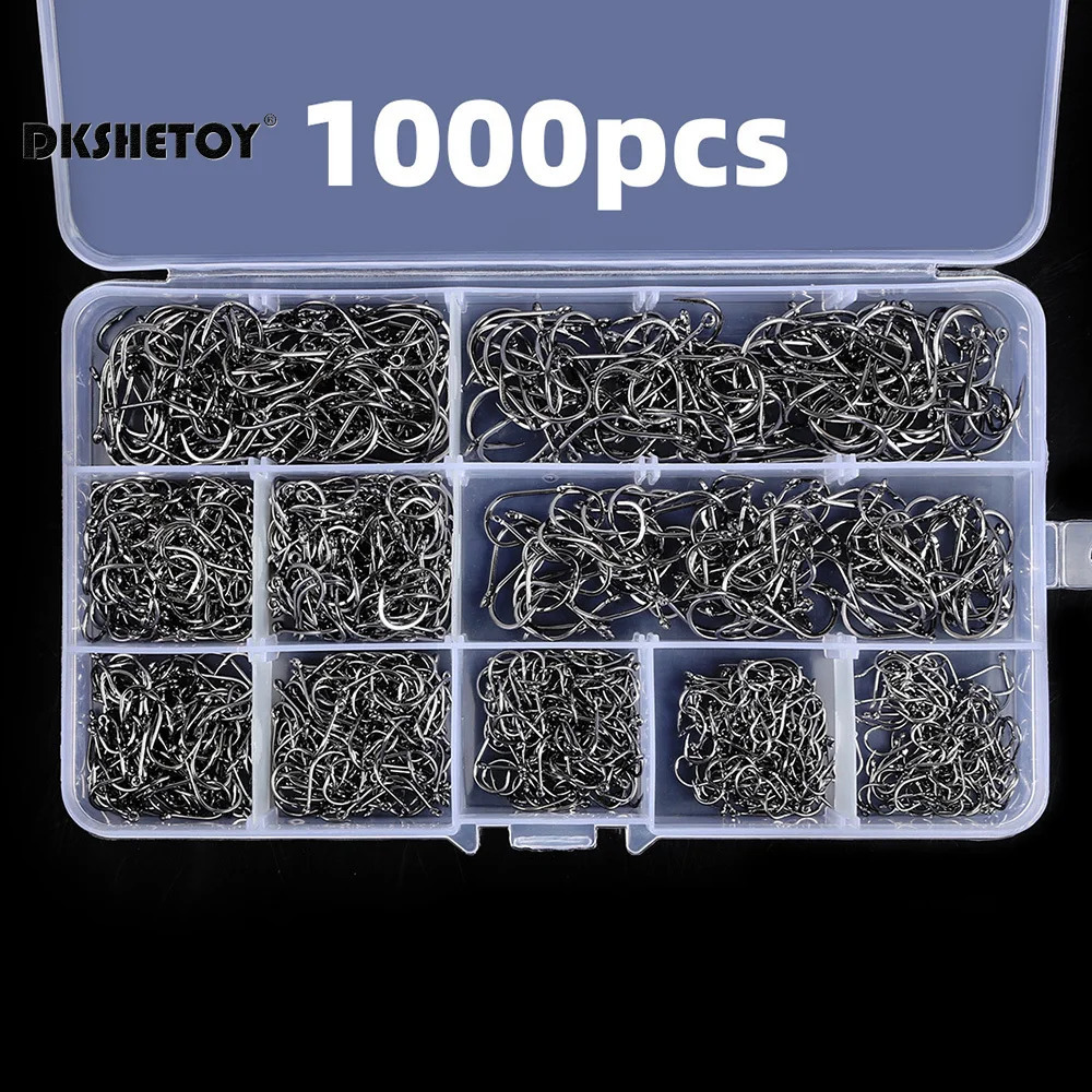 1001000pcs Fish Hooks with barbed fishhook For Bait With Plastic Box Kit Saltwater Freshwater fishing tools 251009