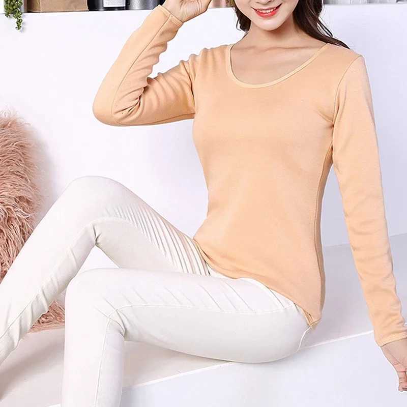 Women Winter Long Sleeve Single Layer Soild Color Velvet Thermal Clothing Underwear ONeck Basic For Thermos Tops Female T251018