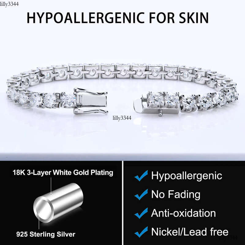 Women S 5Mm Tennis Chain Mens Sier Moissanite Bracelet Men