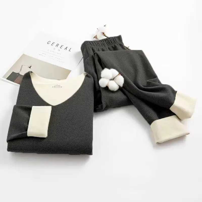 1Set Winter Women Thermal Underwear Lady Long Sleeve Bottoming Tops Set Seamless Warm Lingerie Female Doublesided Sleepwear Set T251018