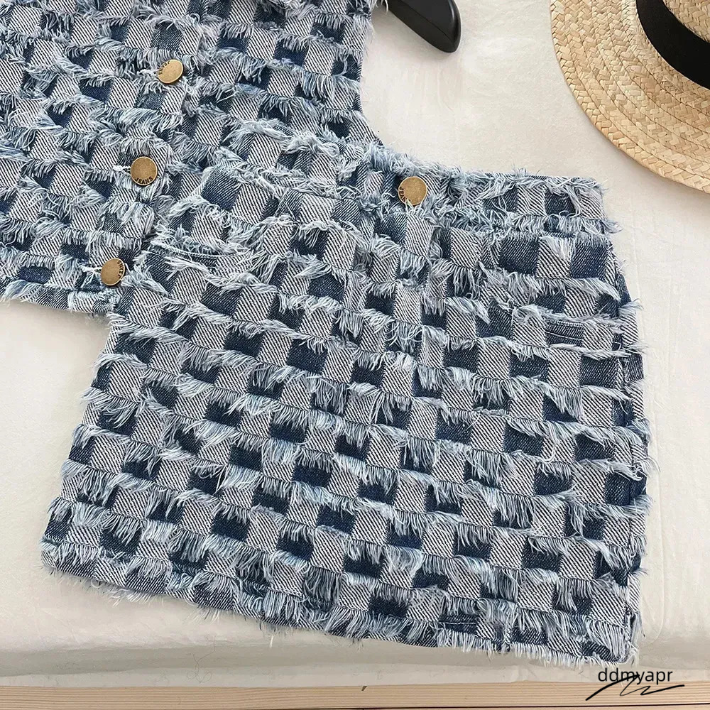 Checkered Vest And Skirt Set - Two-Piece Outfit With Lapel Detail For Summer ddmyApr Casual Wear