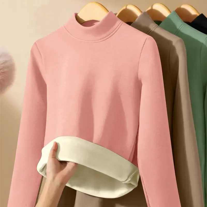 Women Thicken Half Turtleneck Bottom Shirt Double Sided Fleece Lined Warm Tops Delong Inner Wear Slim Long Sleeve Pullover Top T251018