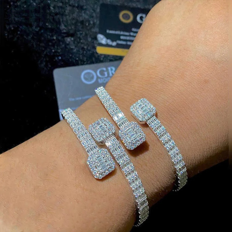 Fashion ddmyApr Bangle Bracelet Sterling Sier, Baguette Cut Style - Statement Jewelry For Couples