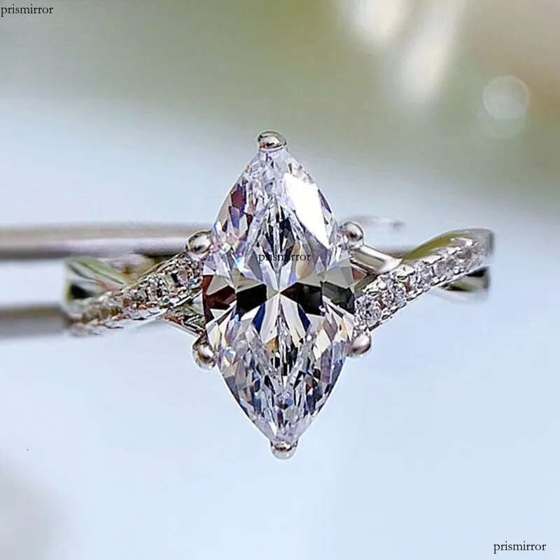 PANSYSEN 100% Sterling Sier Marquise Cut Simulated Moissanite Dia Wedding Engagement Ring Women Fine Jewelry Wholesale