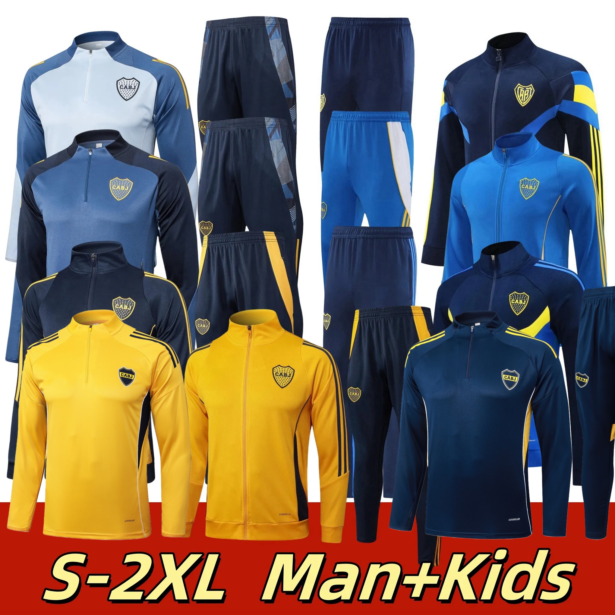 2024 2025 Boca Juniors adult Tracksuit jacket long zipper Men's Soccer Jacket Set, Long Sleeve Football Training Suit, MARADONA TEVEZ DE ROSSI training suit