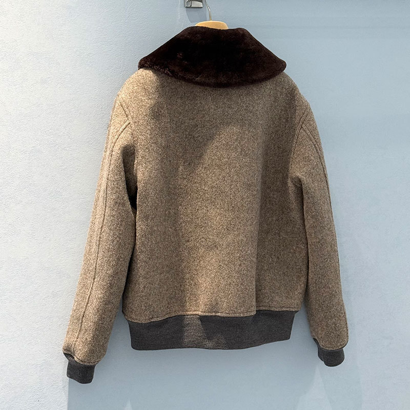 Luxury Designer Women's Shearling Cotton Blend Zip Up Coat Chic Wool Notch Collar Long Sleeve Loose Jacket Winter Warm Letter Embroidery Two Pock