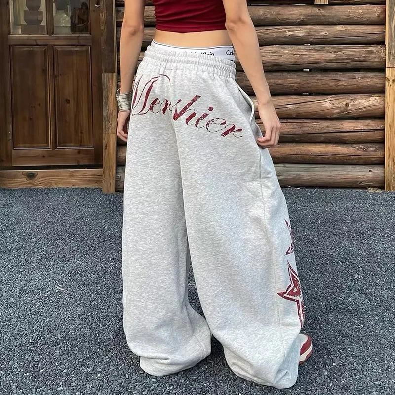American Casual Lazy Sweatpants Women Hiphop Loose Jazz Cargo Pants Star Print Drawstring Wide Leg Trousers Harajuku Y2K 251017