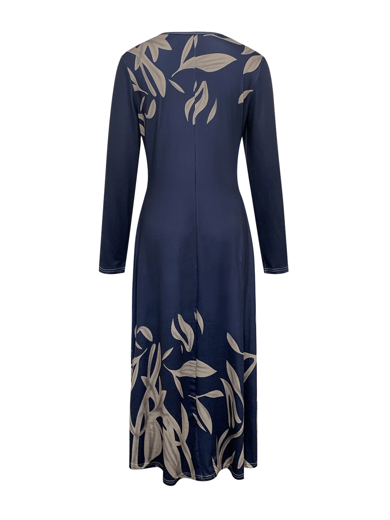 Women's Autumn Winter Botanical Floral Print Maxi Dress - Elegant Office Casual Long Sleeve Dress-CF56260