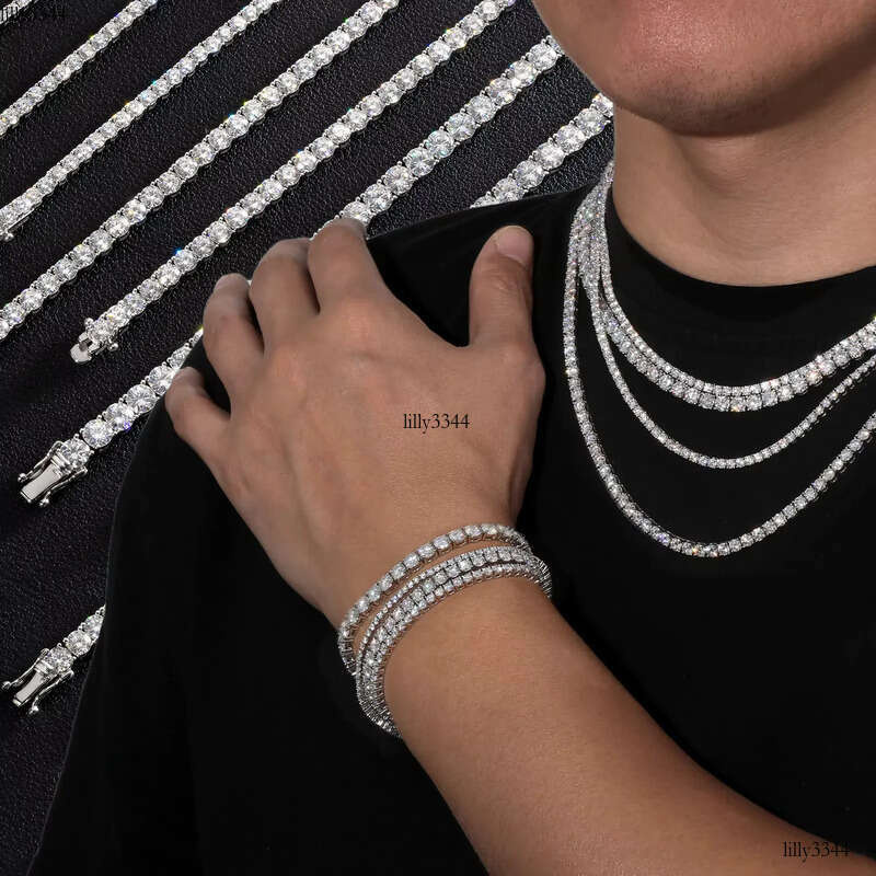 Moissanite Jewelry Women Men 2/3/4/5mm D Color VVS1 Round Cut Dia 14k White Gold Plated Sterling Sier Tennis Bracelet