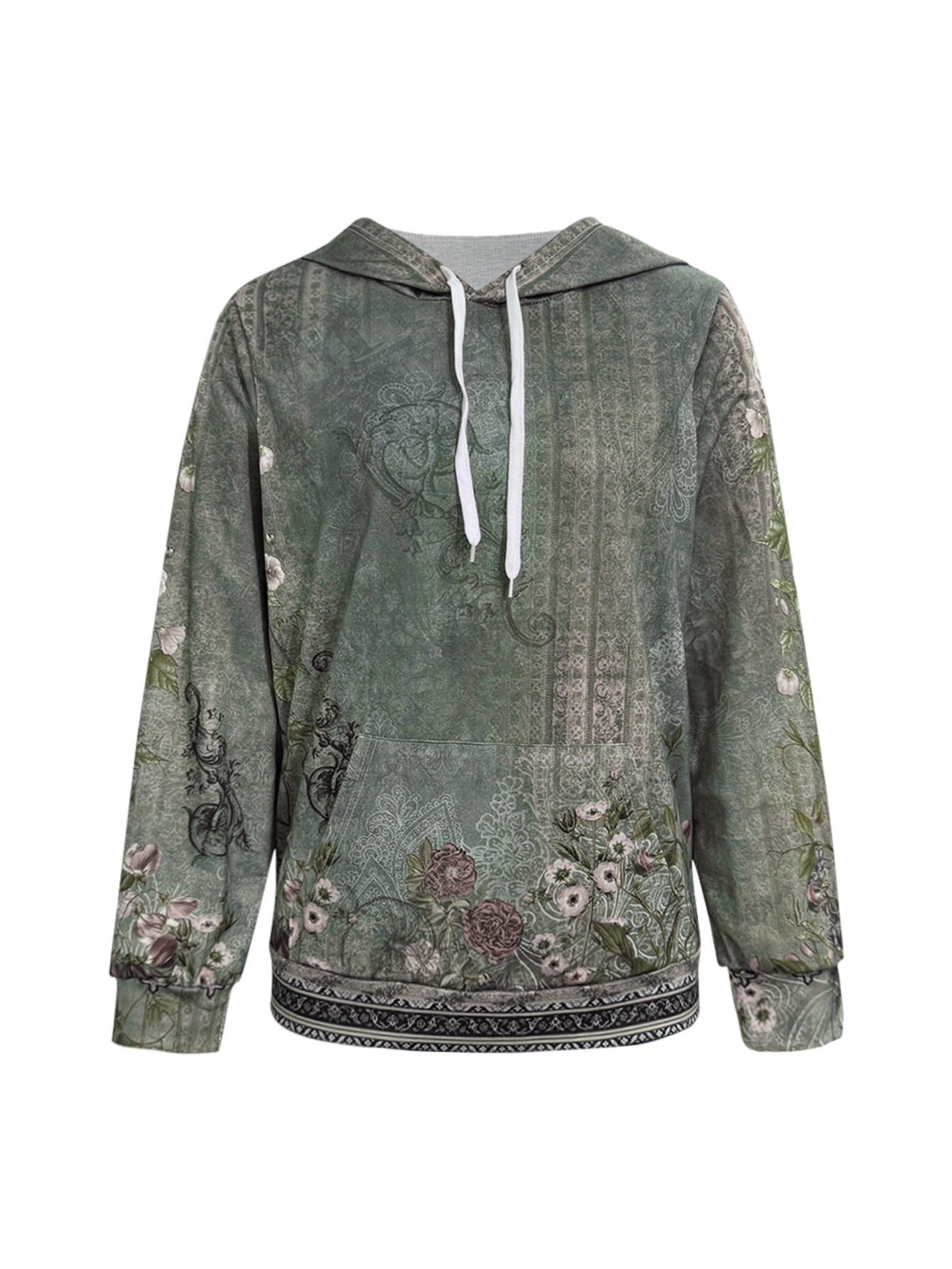 Women's Autumn Winter Floral Print Hoodie - Casual Fashion Versatile Pullover Sweatshirt-CF56011