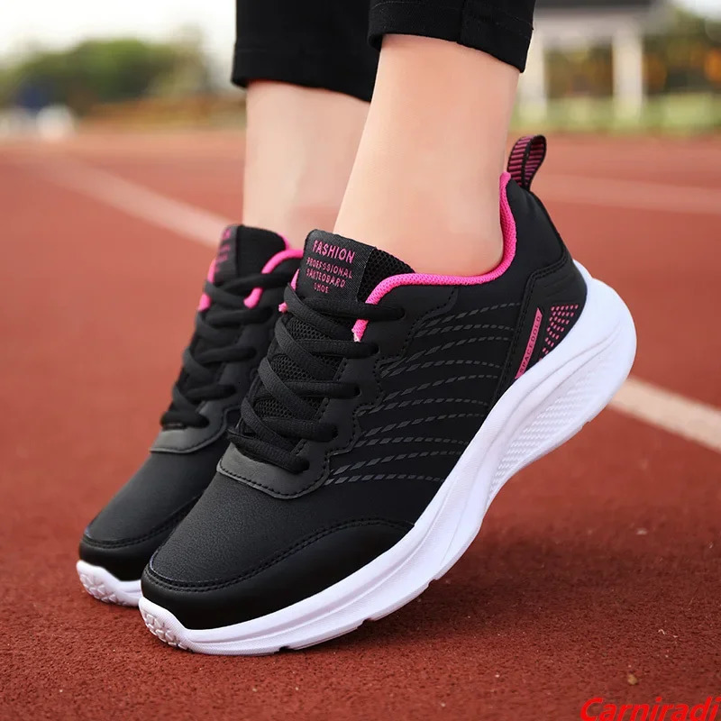 Leather Waterproof Sports Fitness Running Shoes Women Comfort Flat Big Size 3542 Casual Sneakers Ladies Nonslip Jogging Shoes 251013