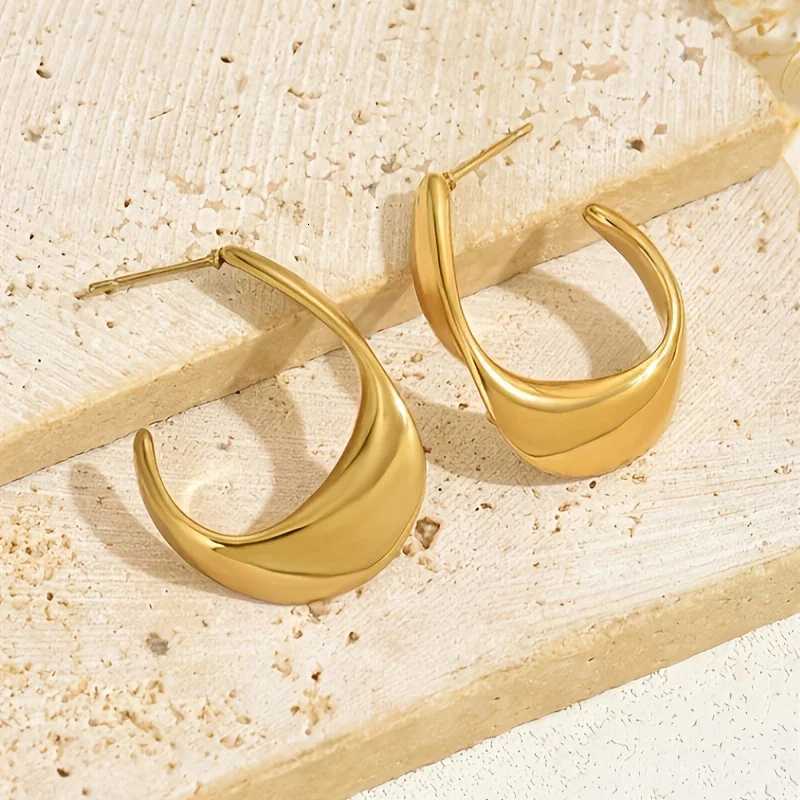 Luxury Chunky Golden Stainless Steel Hoop Earrings Cubic Glossy Round Ears Clips Trendy Jewelry for Wedding Party Y251018