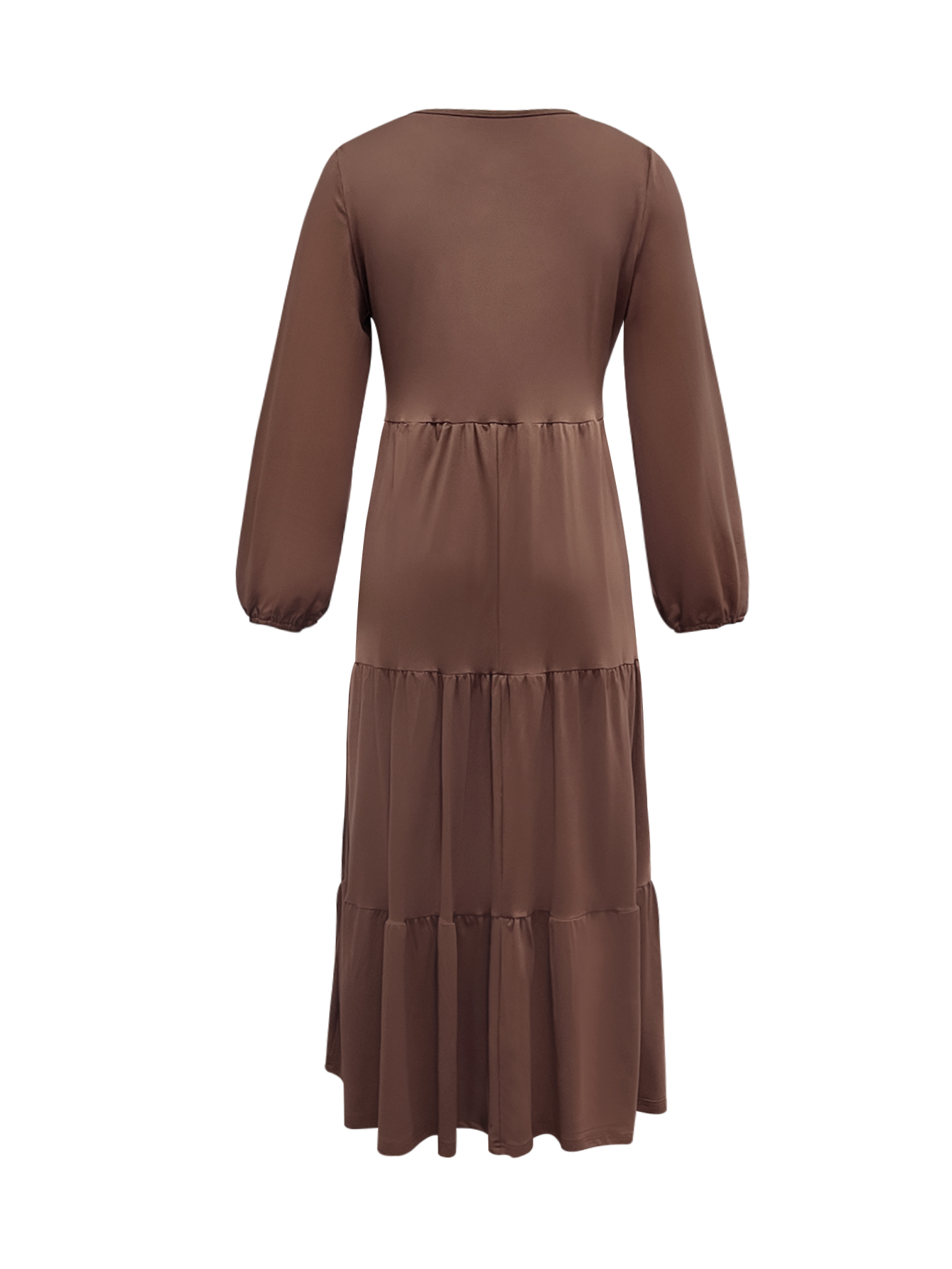 Women's Autumn Winter Solid Color Midi Dress - Fashion Vacation Round Neck Long Sleeve Dress-CF55122