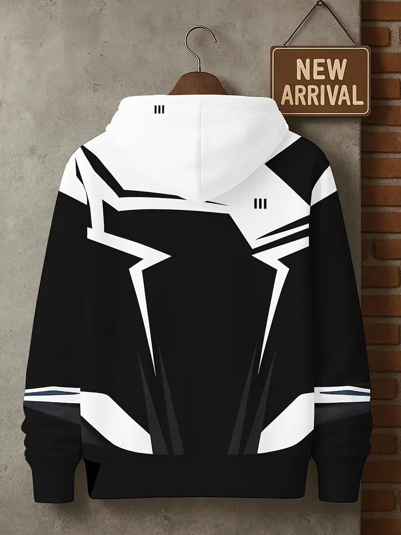 Men's Geometric Graphic Oversized Hoodie - Streetwear Casual Sweatshirt 2-2-3