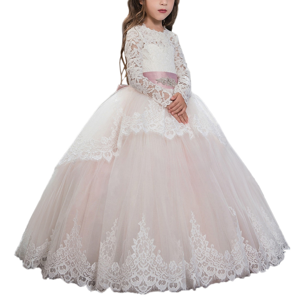 Elegant Idyllic First Communion Gown Flower Girl Dress with Bow Sash Tulle Appliques Wedding Dresses Kids Birthday Party Gowns Z250630