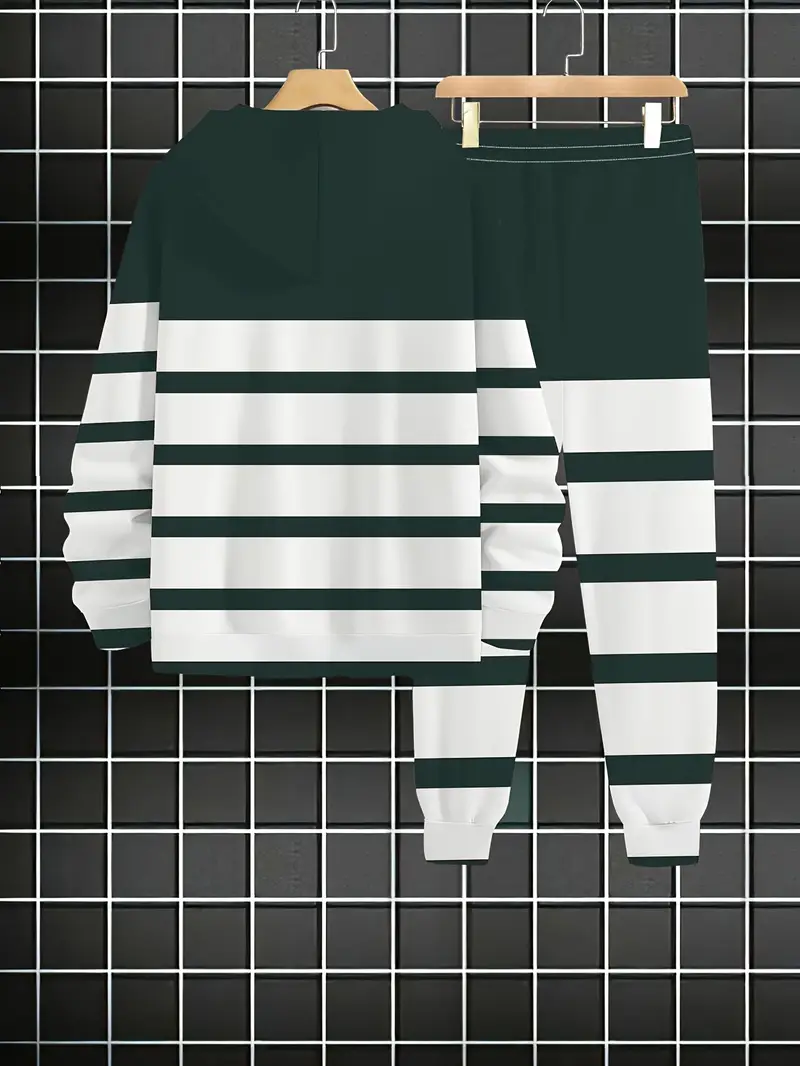Men's Striped Color Block Hoodie Set - 2 Piece Casual Streetwear Tracksuit 2-3-3