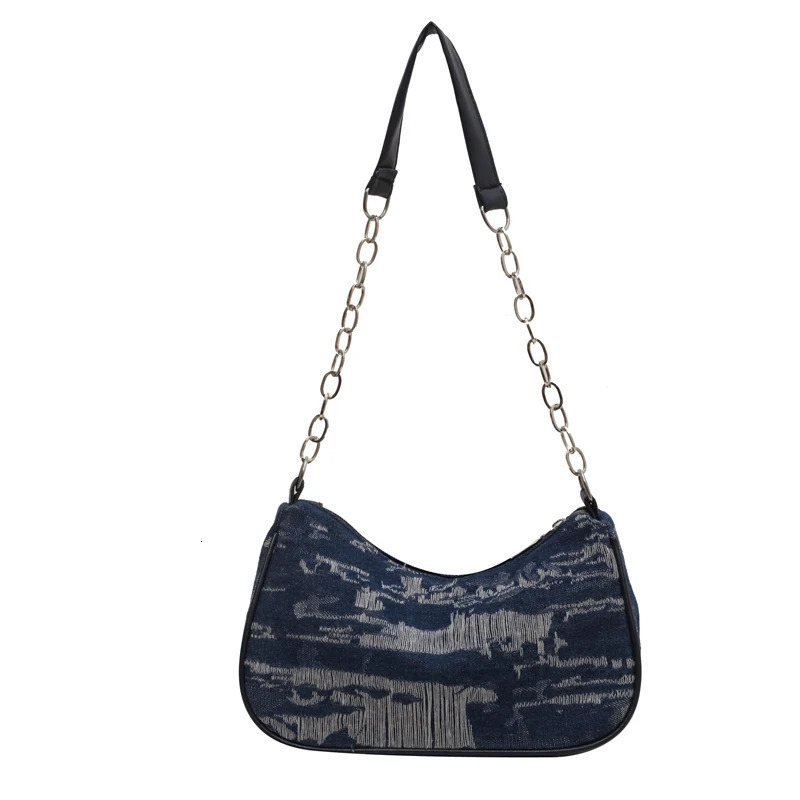 Retro Design Womens Chain Shoulder Bag Soft Denim Female Underarm Bag Handbags Fashion Ladies Small Square Tote Purse Bags R251018