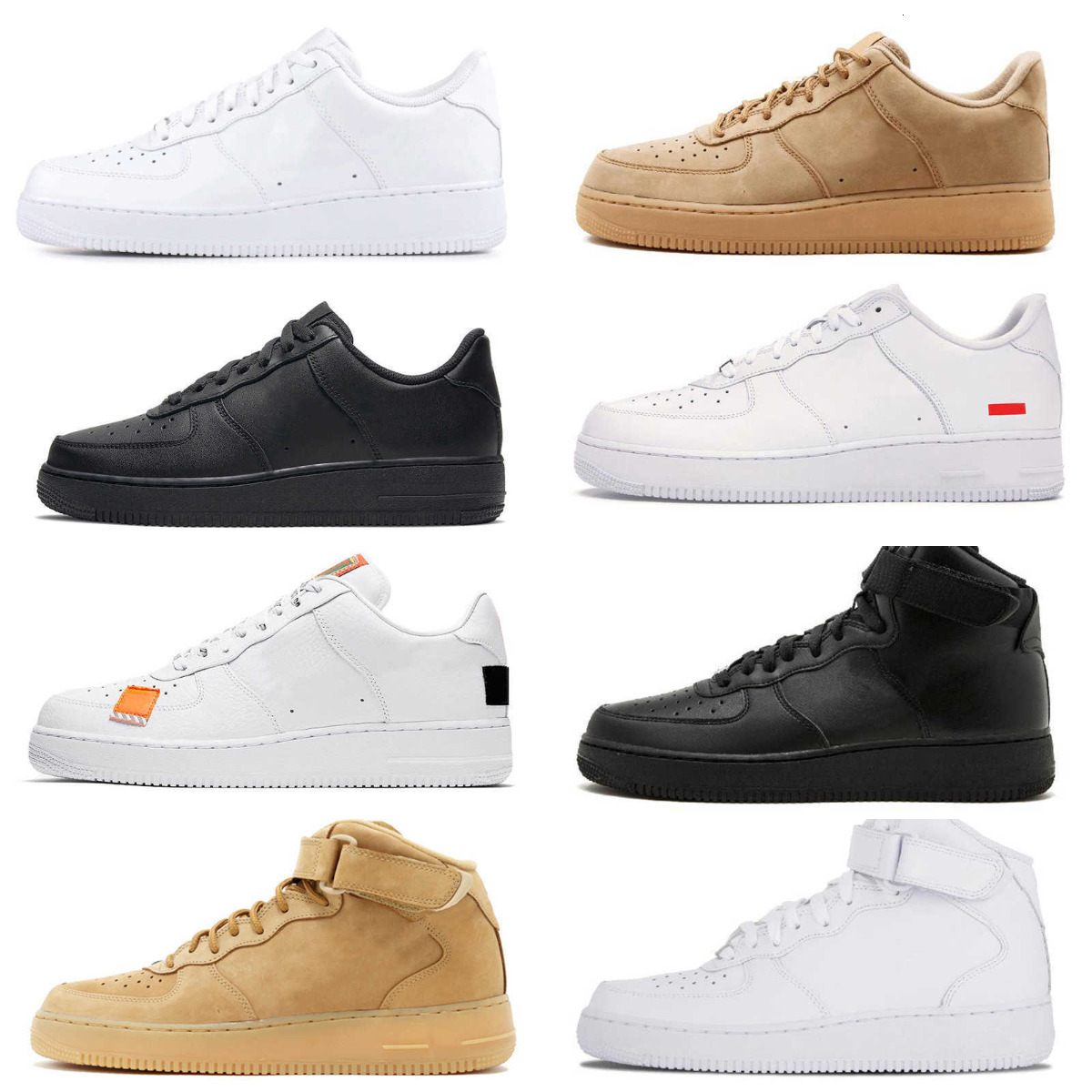 Designers ForC 1 07 Casual Shoes Trainer Men Women Low All White Pure Black Wheat Skateboard Shoe ONE Leather Tennis Sports Jogging Shoe High Running Outdoor Sneakers
