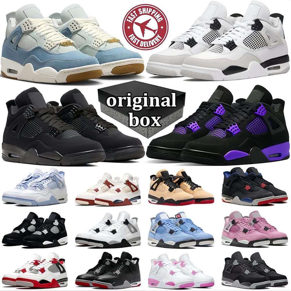 Original Box Designer 4 Basketball shoes Men Women Sneakers Panda Military Black Cat 2025 Purple Thunder Cool Grey Bred Sports Trainers top AAAAA
