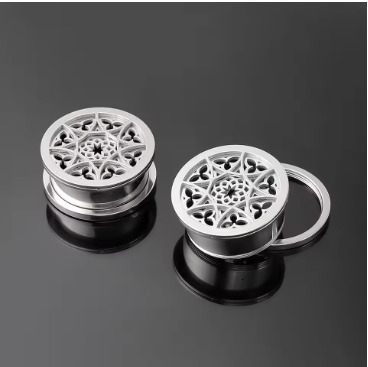 2PCS Stainless Steel Flower Hollow Out Ear Gauges Ear Plugs Tunnels Piercing Women Body Jewelry Hypoallergenic
