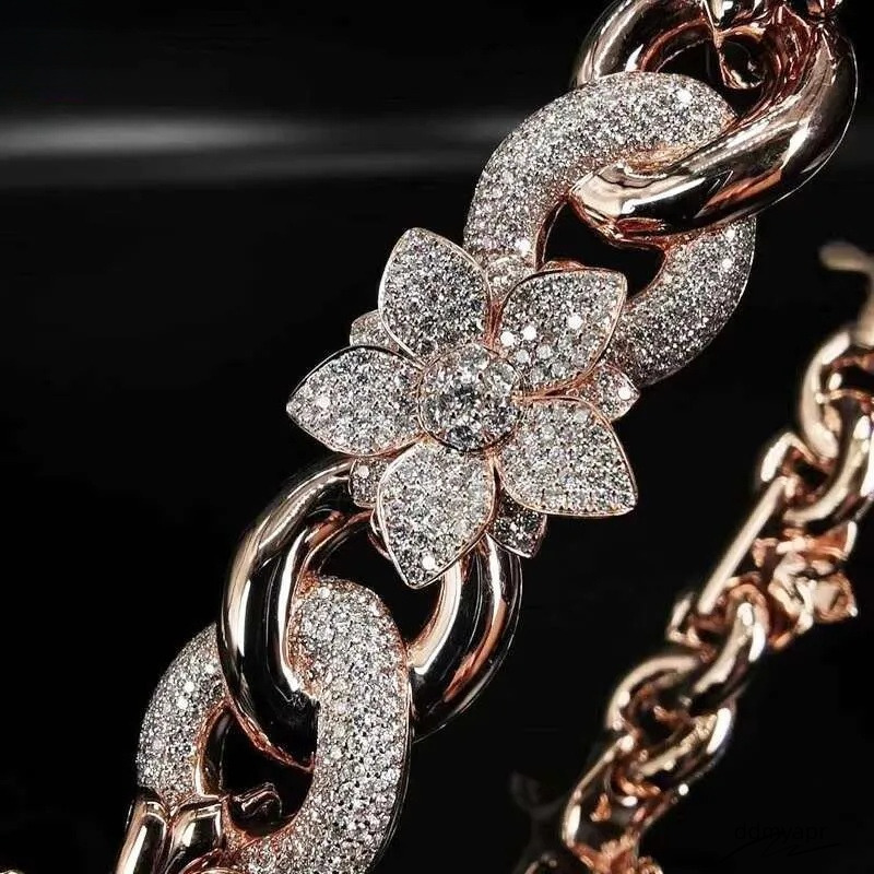 Moissanite Cuban ddmyApr Link Chain Necklace: Sterling Sier Cross, Infinity & Rose Gold Flower Pendants