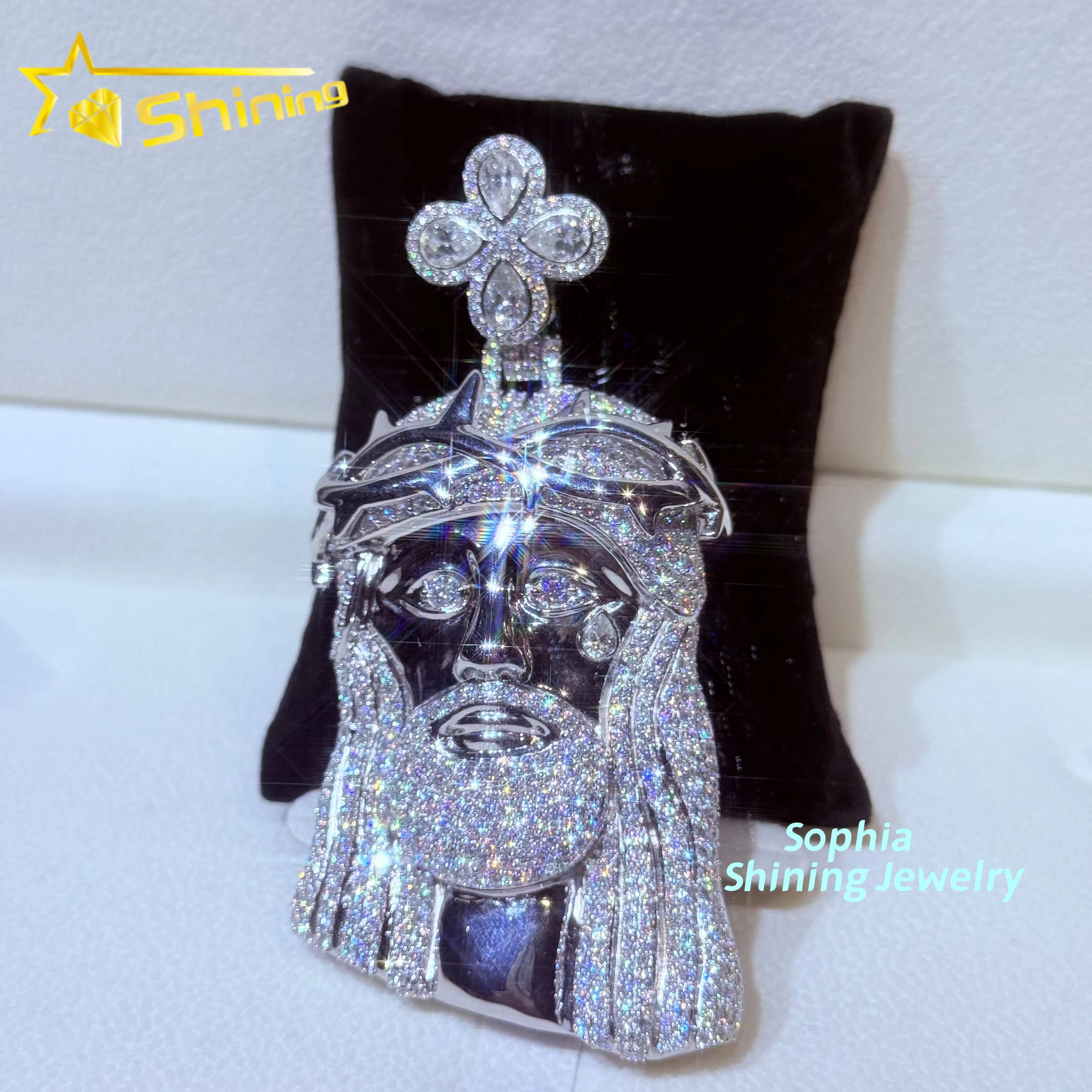 GRA CERTIFIED New Arrival 925 Sterling Silver Gold Plating Hip Hop Jewelry VVS Moissanite Iced Out Jesus Pendant Necklace