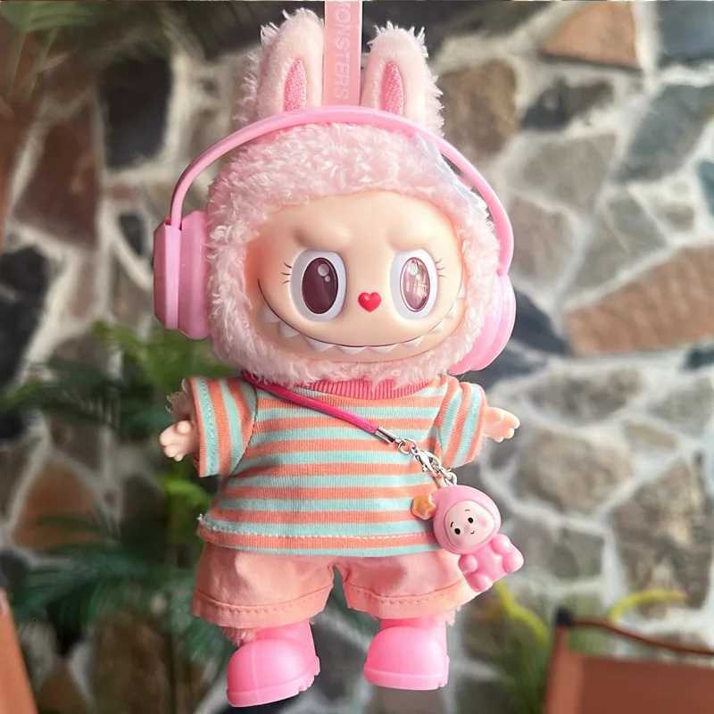 For 17cm Labubu Doll Clothes macaron Candy Striped TShirt Shorts Clothing set Labubu 30 Doll outfit designer Diy accessoriesT251018