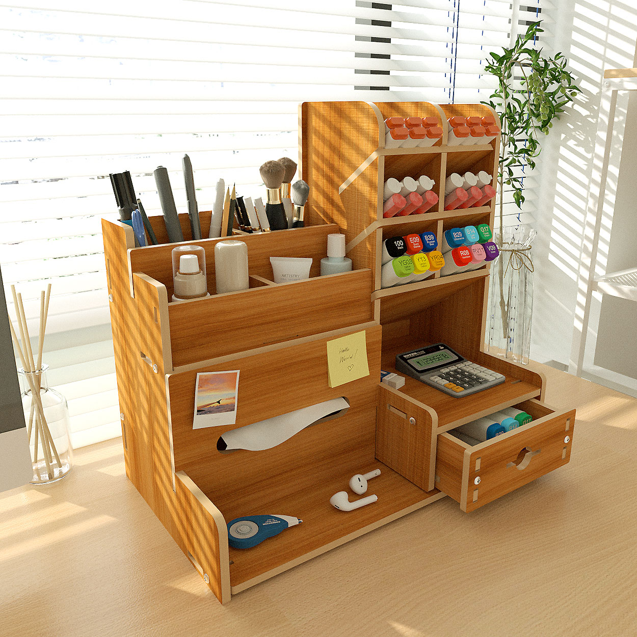 Space-Efficient Multi-Level Desktop Storage Unit - Stackable Drawer System for Office Organization