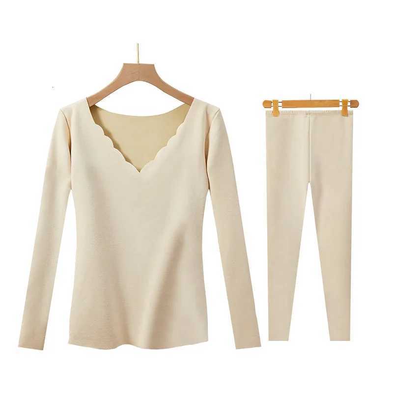 New Winter Womens Thermal Underwear Set Warm Pajamas Suit Plus Velvet Thermo Lingerie Crop Top Long Johns Thermal Clothes Woman T251018