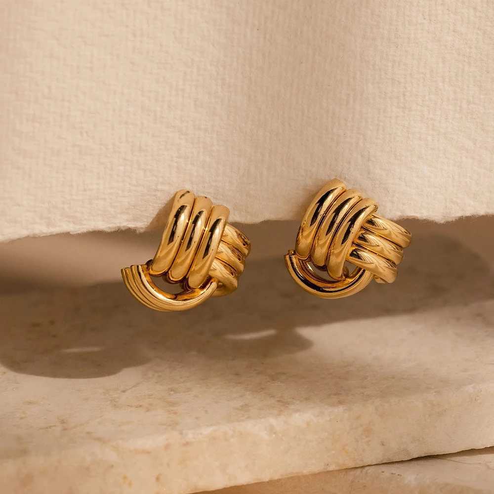 Geometric Stud Earrings for Women Retro Stainless Steel Multilayer Twisted Knot Earring Fashion Statement Jewelry New Y251018