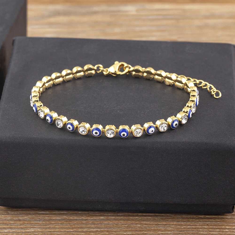 Nidin Lucky Evil Eye Shiny Charm CZ Tennis Bracelet for Women Crystal Zircon Jewelry Adjustable Chain Bangle GiftL251018 H260129