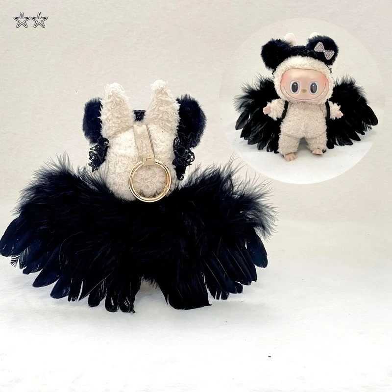 1715cm Suitable for labubu cloth first second generation black chiffon dresses Dolls Clothes cute wing Dolls Accessories giftsT251018