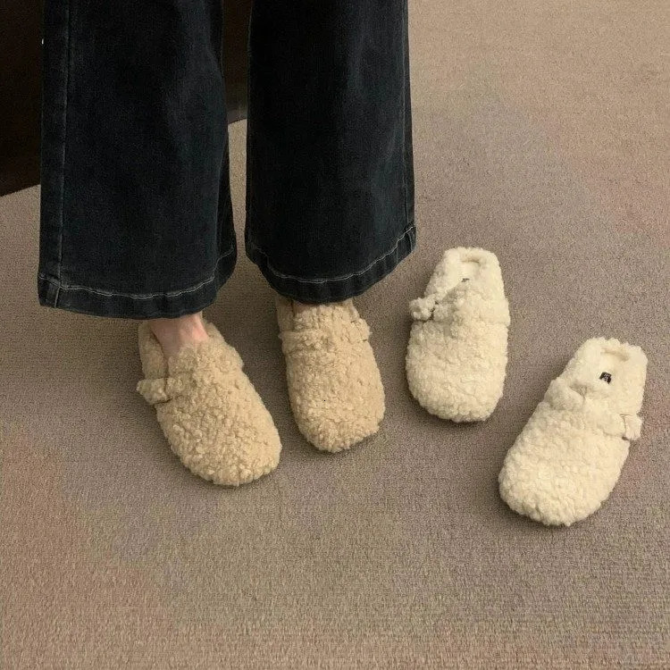 Fur Boston Clogs For Women Winter Fashion Cork Insole Warm Plush Slippers Shoes With Arch Support Cozy Home Furry Suede Mules 251013