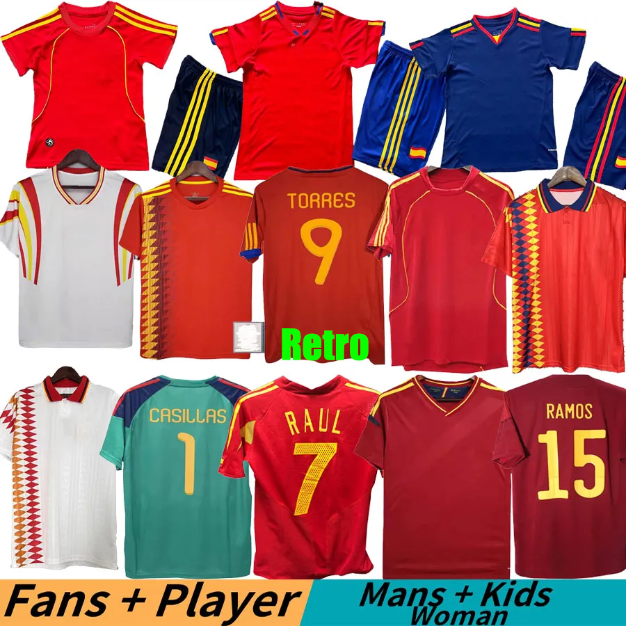 spain retro soccer Jerseys classic TORRES RAUL XAVI Hierro LUIS ENRIQUE CASILLAS ALONSO Guerrero PUYOL PIQUE 1994 96 98 2000 02 08 2010 12 14 18 22 retrio football Kids
