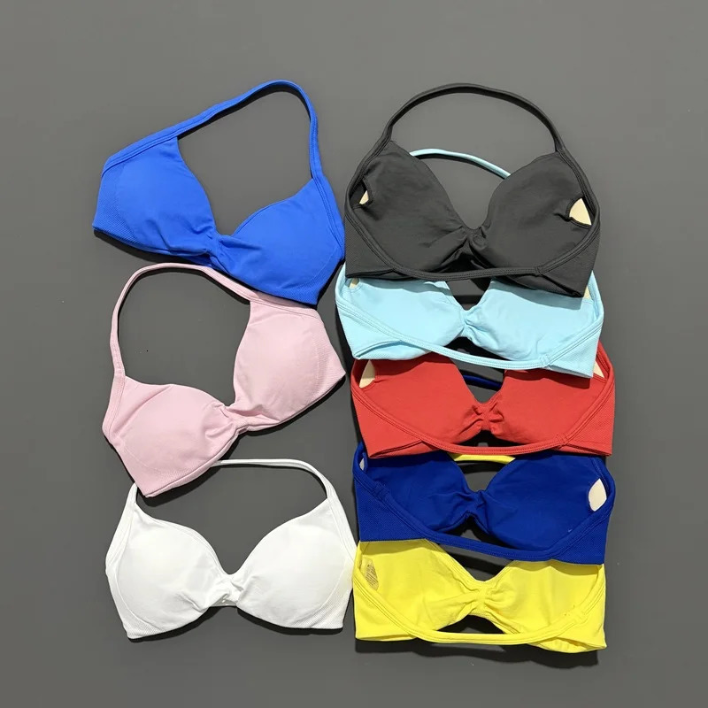 Histello Sports Strappy Bra Women Yoga Tank Bra Seamless High Support Fitness Workout Top Running Exercise Halter Gym Bras 251018