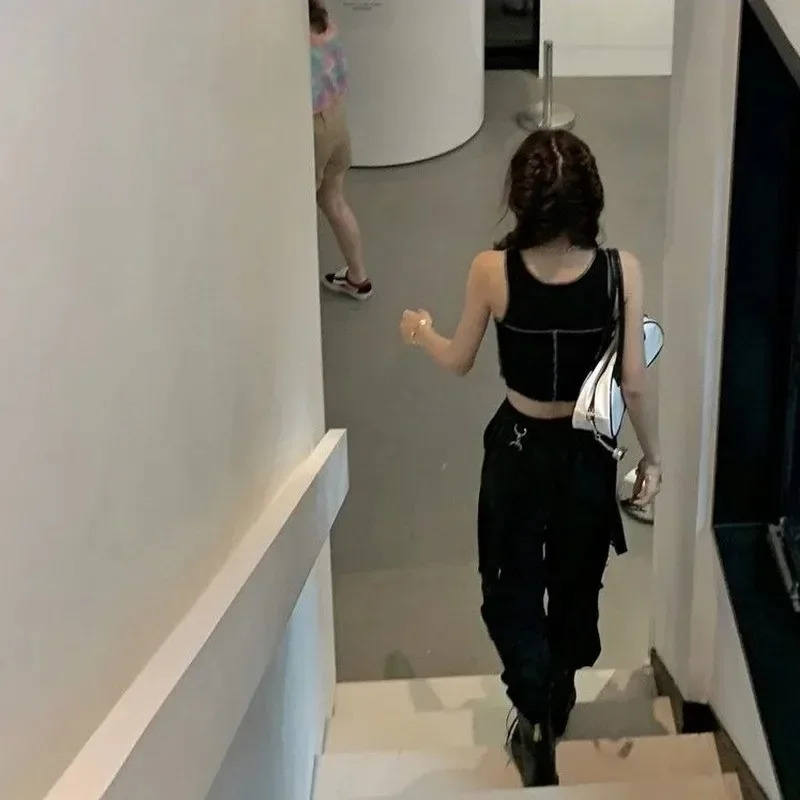 Harajuku Goth Jogging Cargo Pants Women Streetwear Black High Waist Solid Color Oversized Pant Casual Trousers Female 251017