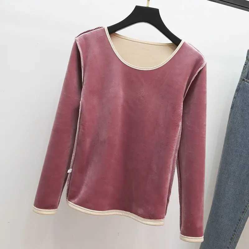 Winter Warm Round Neck TShirt Thick Fleece Thermal Underwear Long Sleeve Basic Solid Warm Autumn Bottomed Blouse T251018