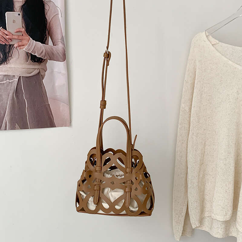 Korean Style New Women's Spring Summer Hollow Out Handbag Large Capacity Drawstring Canvas Crossbody Shoulder Bucket Bag B5