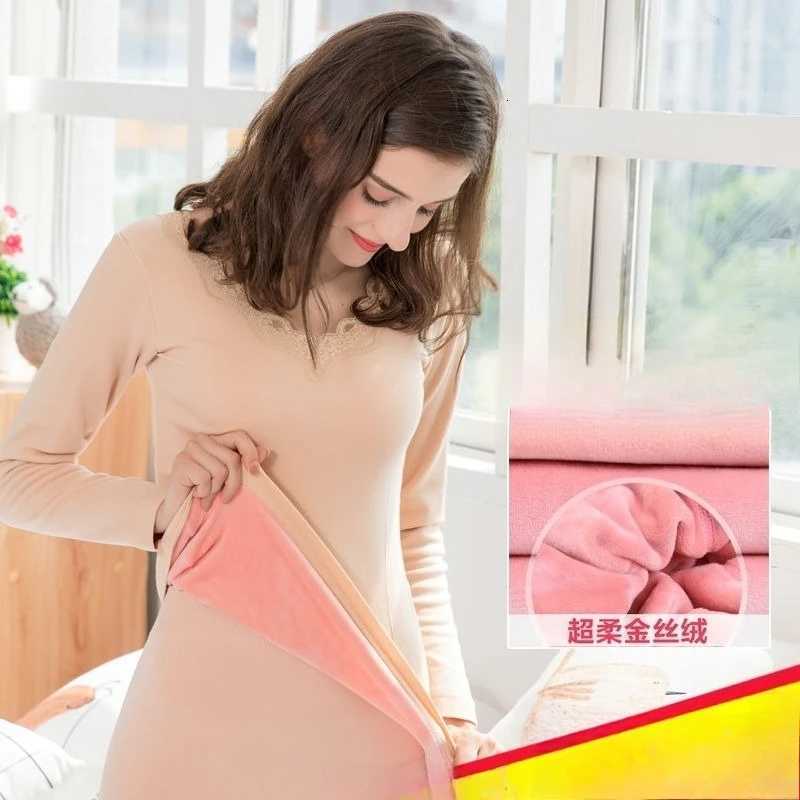 2025 Lace Bottoming Shirt for Women Winter Fleece Body Tights Solid Color Vneck Pullover Basic Thermos Thick Longsleeved Tops T251018