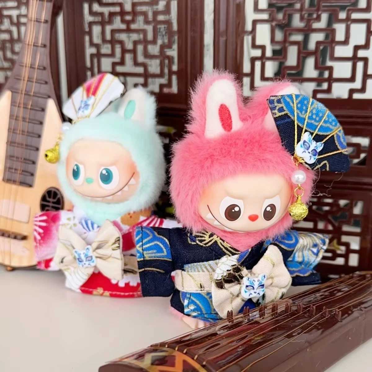 10cm Labubu Doll Clothes 40 Heart Code Series Cherry Blossom Kimono Mini 4th Gen Labubu Doll Outfit Set Labubu Doll ClothingT251018