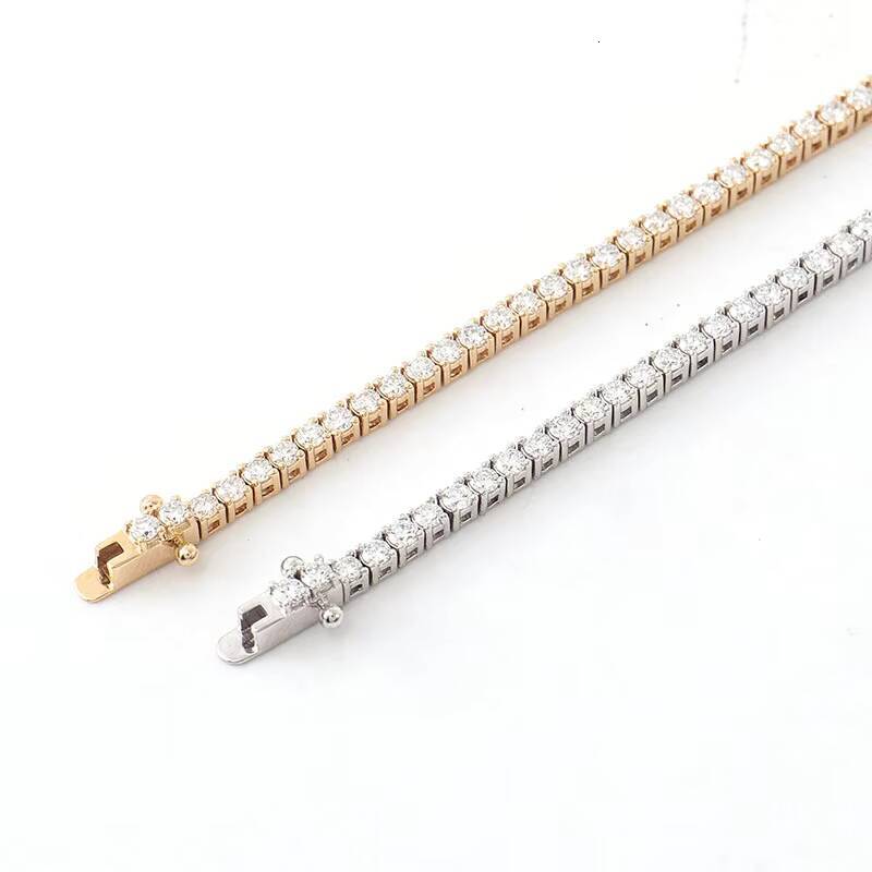 Real 18K Solid Gold 2mm Tennis Bracelet Moissanite Diamond Tennis Chain 69 Inch Iced Out Tennis Bracelet for Women and Men
