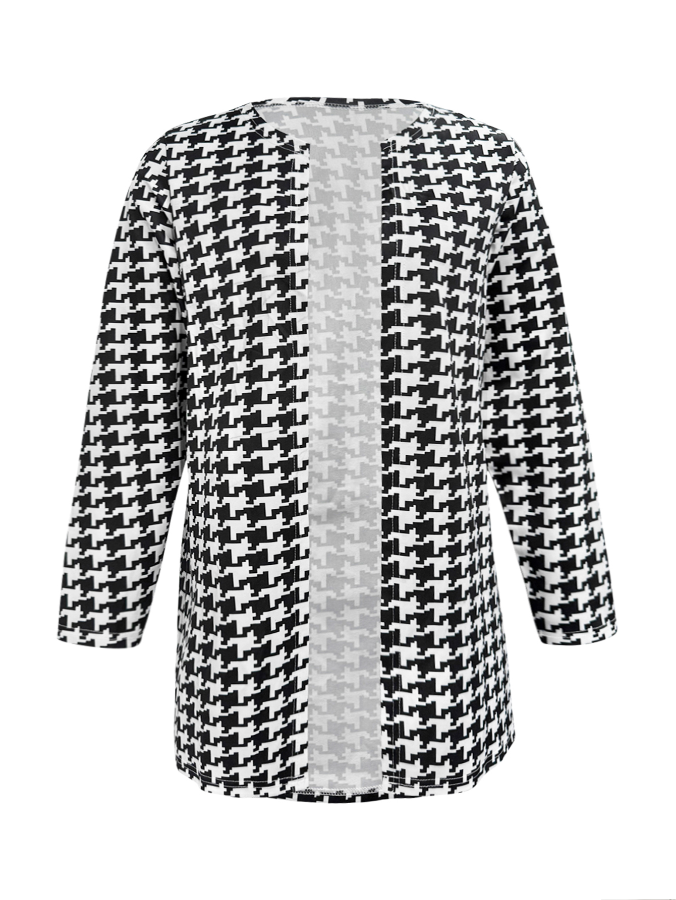 Women's Plus Size Autumn Winter Houndstooth Print Open-Front Cardigan - Elegant Daily Office Versatile Coat-YL25402
