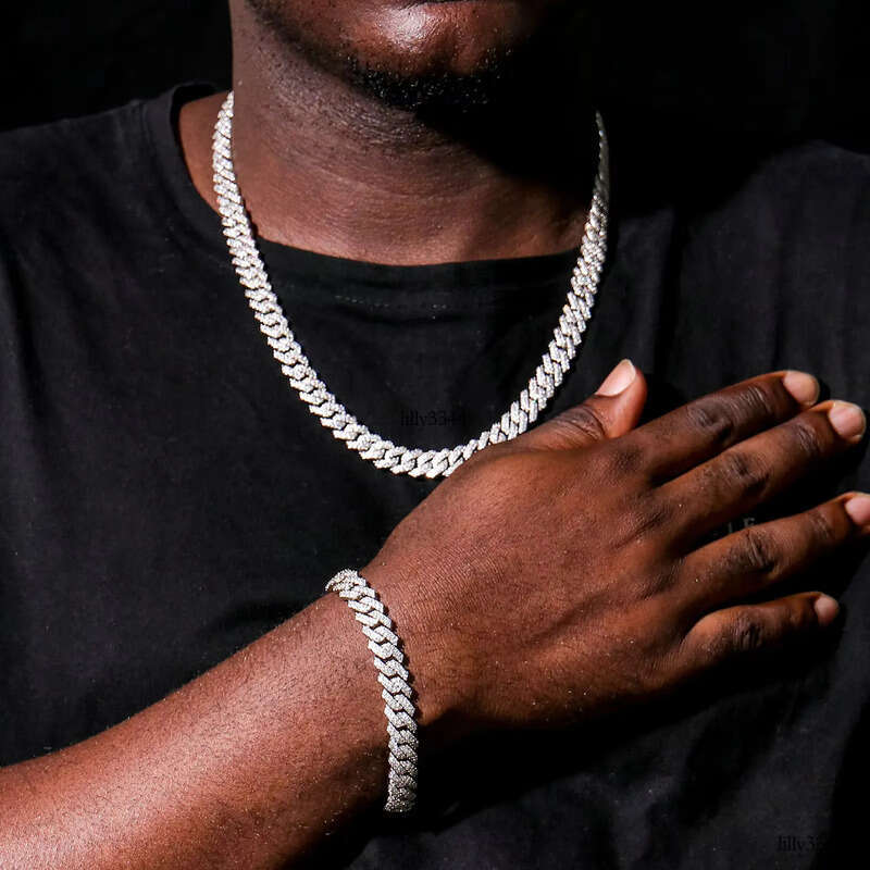 Real Dia Vvs Moissanite Link 6mm-15mm and 7inch-24inch Sier Hip Pop Cuban Chain