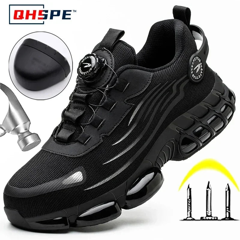 Rotating Button Safety Shoes Men Antismash Antipuncture Work Fashion Sport Security Protective Boots w251013