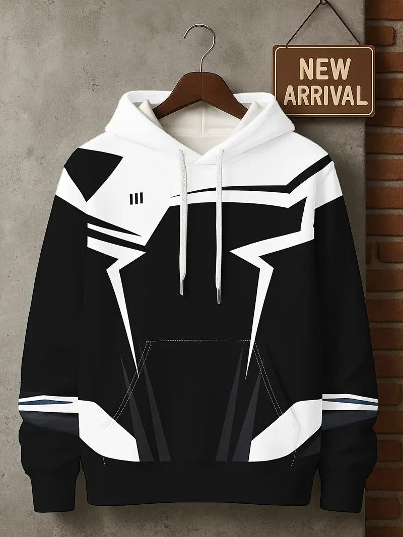 Men's Geometric Graphic Oversized Hoodie - Streetwear Casual Sweatshirt 2-2-3