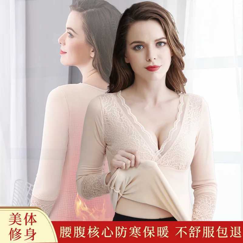 Winter Warm Tops For Women Velvet Pullovers Blouse Sexy Lace VNeck Long Sleeve Slim Body Tshirt Clothing 2022 T251018