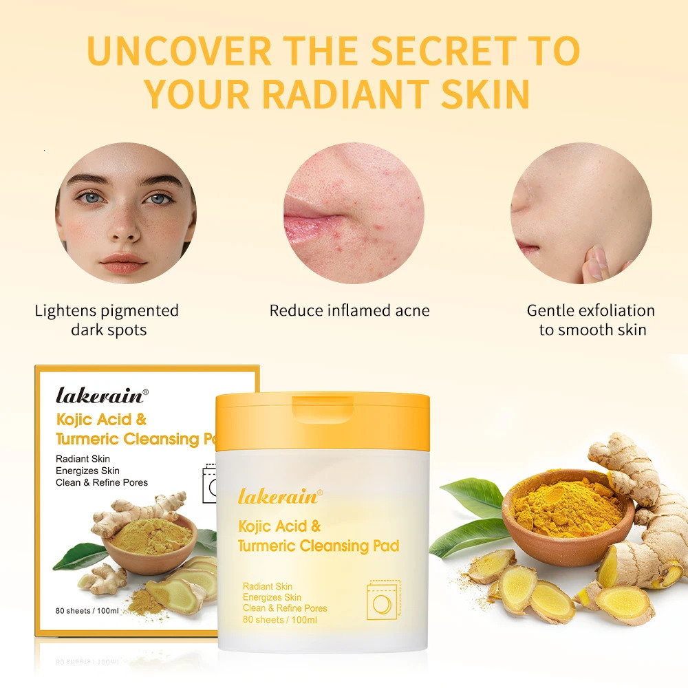 80pcs Turmeric Kojic Acid Cleansing Pads Balance Skin Oil Exfoliating Remove Excess Keratin Facial Sponges For Cleansing 251010