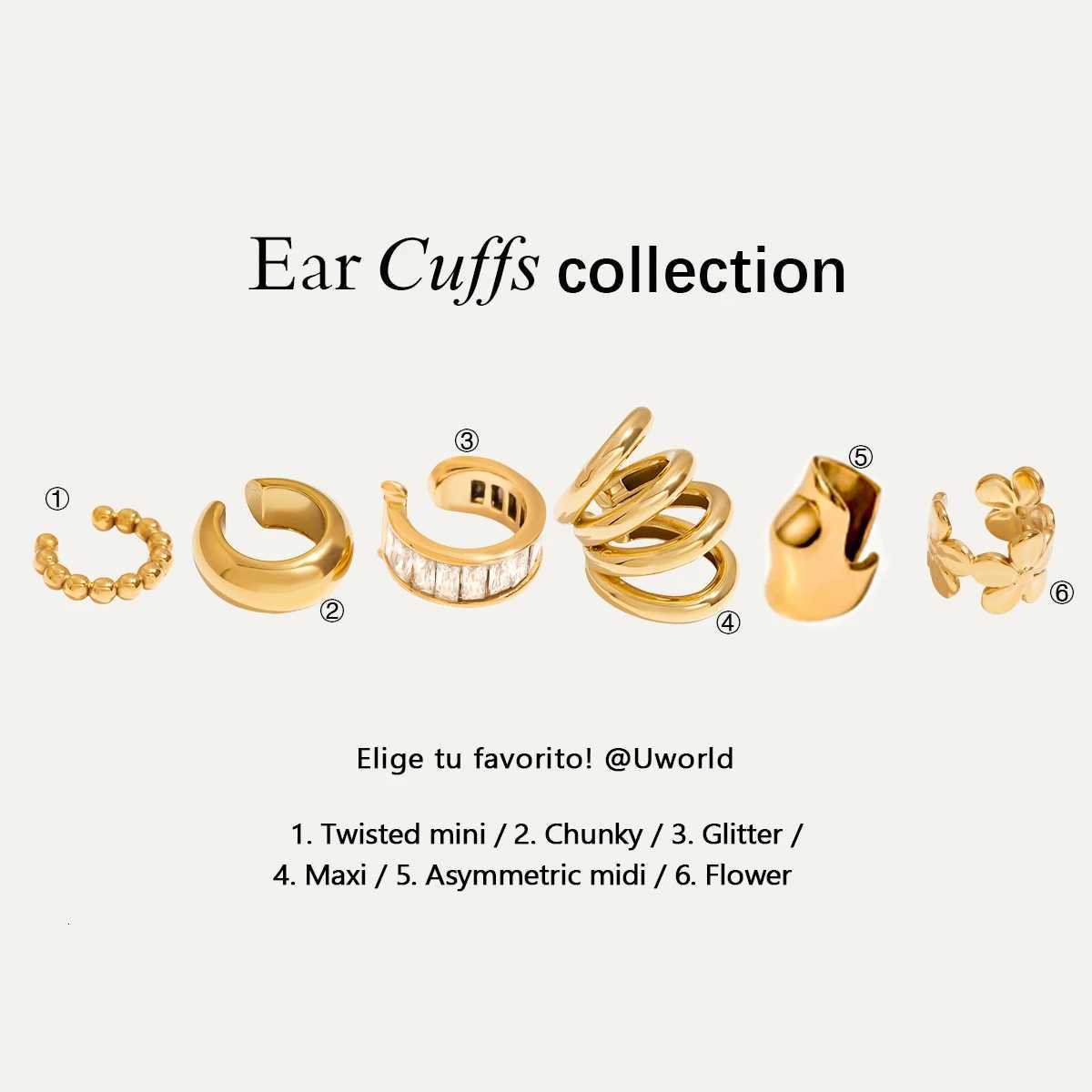 Uworld Stainless Steel Tome Triple Ear Cuff Non Pierced Clip on Earrings for Women Cartilage Metal Fashion Jewelry Y251018