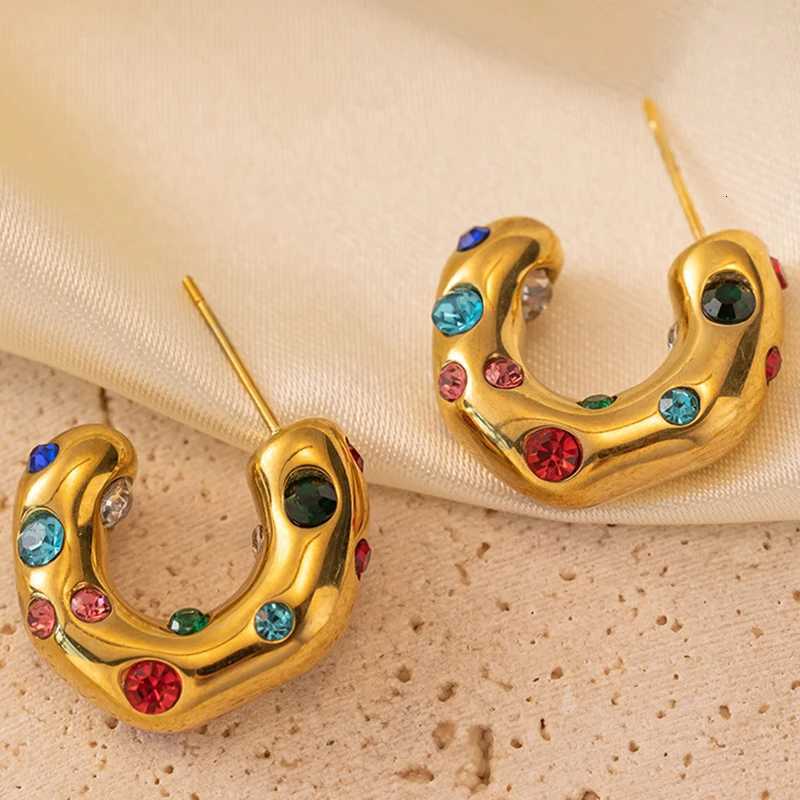 ZAKOL Y2K Trendy U Shape Stainless Steel Round Earrings For Women Girls Gold Color Imitation Pearl Crystal Ears Jewelry Gifts Y251018
