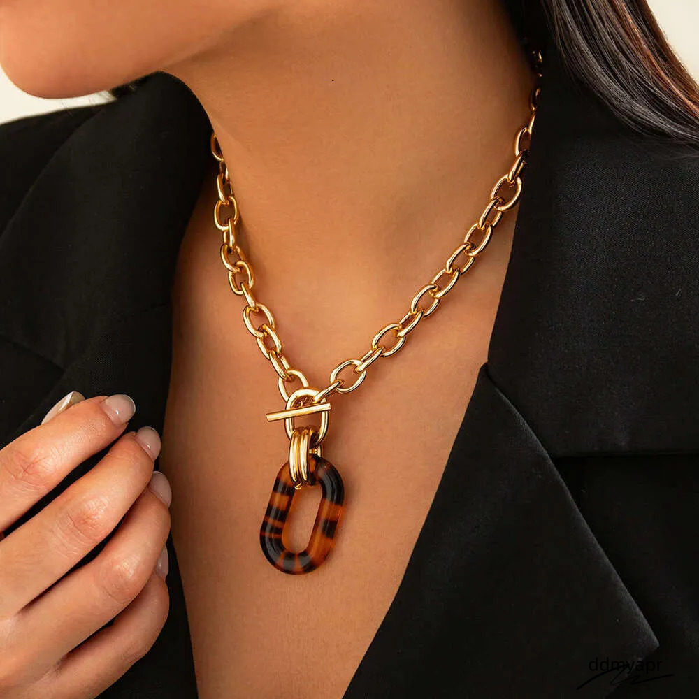 Fashion Leopard Print ddmyApr Necklace Set: Irregular Geometric Acrylic Collarbone Chain Accessories